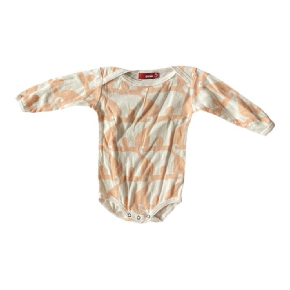 #138, Milkbarn long sleeve bodysuit pink/white elephant pattern, size 6-12 mo